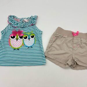 Kids Headquarters Girls Owl Shirt Jump Bean Short Set 12 M